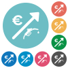 Rising fuel european Euro prices flat white icons on round color backgrounds - Rising fuel european Euro prices flat round icons