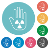 Hand shaped uranium sanction sign outline flat white icons on round color backgrounds - Hand shaped uranium sanction sign outline flat round icons