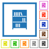 Bookshelf with books solid flat color icons in square frames on white background - Bookshelf with books solid flat framed icons