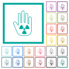 Hand shaped uranium sanction sign outline flat color icons with quadrant frames on white background - Hand shaped uranium sanction sign outline flat color icons with quadrant frames