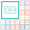 Electrical outlet with two sockets outline flat color icons with quadrant frames on white background - Electrical outlet with two sockets outline flat color icons with quadrant frames