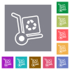 Eco parcel delivery outline flat icons on simple color square backgrounds - Eco parcel delivery outline square flat icons
