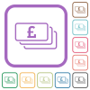 English Pound banknotes outline simple icons - English Pound banknotes outline simple icons in color rounded square frames on white background