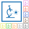 Microscope and virus flat framed icons - Microscope and virus flat color icons in square frames on white background