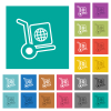 Global parcel delivery outline multi colored flat icons on plain square backgrounds. Included white and darker icon variations for hover or active effects. - Global parcel delivery outline square flat multi colored icons