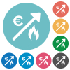 Rising gas energy european Euro prices flat white icons on round color backgrounds - Rising gas energy european Euro prices flat round icons