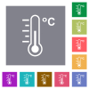 Celsius thermometer medium temperature flat icons on simple color square backgrounds - Celsius thermometer medium temperature square flat icons