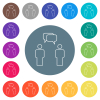 Two talking persons with rounded square bubbles outline flat white icons on round color backgrounds - Two talking persons with rounded square bubbles outline flat white icons on round color backgrounds. 17 background color variations are included.