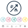 Rising gas energy russian Ruble prices flat color icons in round outlines. 6 bonus icons included. - Rising gas energy russian Ruble prices flat color icons in round outlines