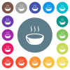 Glossy steaming bowl flat white icons on round color backgrounds - Glossy steaming bowl flat white icons on round color backgrounds. 17 background color variations are included.