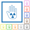Hand shaped uranium sanction sign outline flat color icons in square frames on white background - Hand shaped uranium sanction sign outline flat framed icons