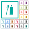 Toothbrush and toothpaste tube flat color icons with quadrant frames on white background - Toothbrush and toothpaste tube flat color icons with quadrant frames