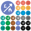 Rising gas energy english Pound prices round flat multi colored icons - Rising gas energy english Pound prices multi colored flat icons on round backgrounds. Included white, light and dark icon variations for hover and active status effects, and bonus shades.