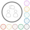 Two talking persons with oval bubbles outline flat icons with outlines - Two talking persons with oval bubbles outline flat color icons in round outlines on white background