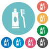 Toothbrush and toothpaste tube flat white icons on round color backgrounds - Toothbrush and toothpaste tube flat round icons