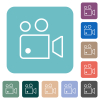 Movie projector outline white flat icons on color rounded square backgrounds - Movie projector outline rounded square flat icons