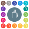 A mug of hot drink outline flat white icons on round color backgrounds. 17 background color variations are included. - A mug of hot drink outline flat white icons on round color backgrounds