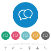 Two oval chat bubbles outline flat white icons on round color backgrounds. 6 bonus icons included.
