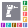 Cordless drill flat icons on simple color square backgrounds - Cordless drill square flat icons