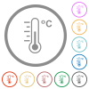 Celsius thermometer medium temperature flat color icons in round outlines on white background - Celsius thermometer medium temperature flat icons with outlines