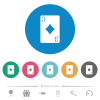 Three of diamonds card flat white icons on round color backgrounds. 6 bonus icons included.
