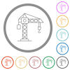 Construction crane flat color icons in round outlines on white background