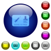 Covid 19 free icons on round glass buttons in multiple colors. Arranged layer structure