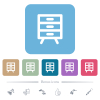 Filing cabinet outline white flat icons on color rounded square backgrounds. 6 bonus icons included