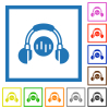 Music listening flat framed icons - Music listening flat color icons in square frames on white background