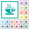 Cup of tea flat color icons with quadrant frames on white background - Cup of tea flat color icons with quadrant frames