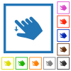 Right handed move down gesture flat color icons in square frames on white background