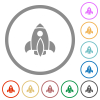 Rocket flat color icons in round outlines on white background