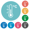 Celsius thermometer medium temperature flat white icons on round color backgrounds - Celsius thermometer medium temperature flat round icons