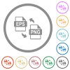 EPS PNG file conversion flat color icons in round outlines on white background