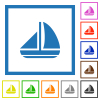 Sailing boat solid flat color icons in square frames on white background - Sailing boat solid flat framed icons