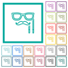 Man masquerade mask with stick outline flat color icons with quadrant frames on white background - Man masquerade mask with stick outline flat color icons with quadrant frames