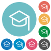 Graduation hat outline flat white icons on round color backgrounds