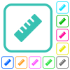 Ruler solid vivid colored flat icons in curved borders on white background