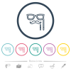 Man masquerade mask with stick outline flat color icons in round outlines. 6 bonus icons included. - Man masquerade mask with stick outline flat color icons in round outlines