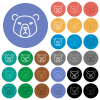 Bear head outline multi colored flat icons on round backgrounds. Included white, light and dark icon variations for hover and active status effects, and bonus shades.