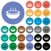 Steaming bowl of soup multi colored flat icons on round backgrounds. Included white, light and dark icon variations for hover and active status effects, and bonus shades.