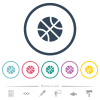 Basketball solid flat color icons in round outlines. 6 bonus icons included.