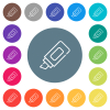 Office marker outline flat white icons on round color backgrounds. 17 background color variations are included.