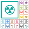 Glossy nuclear sign flat color icons with quadrant frames on white background - Glossy nuclear sign flat color icons with quadrant frames