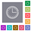 Wall clock outline flat icons on simple color square backgrounds - Wall clock outline square flat icons