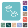 Paw prints outline white flat icons on color rounded square backgrounds - Paw prints outline rounded square flat icons