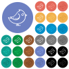 Bird right side view outline multi colored flat icons on round backgrounds. Included white, light and dark icon variations for hover and active status effects, and bonus shades. - Bird right side view outline round flat multi colored icons