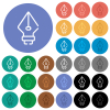 Fountain pen nib outline multi colored flat icons on round backgrounds. Included white, light and dark icon variations for hover and active status effects, and bonus shades. - Fountain pen nib outline round flat multi colored icons