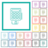 POS terminal outline flat color icons with quadrant frames - POS terminal outline flat color icons with quadrant frames on white background