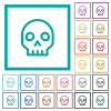 Skull outline flat color icons with quadrant frames - Skull outline flat color icons with quadrant frames on white background